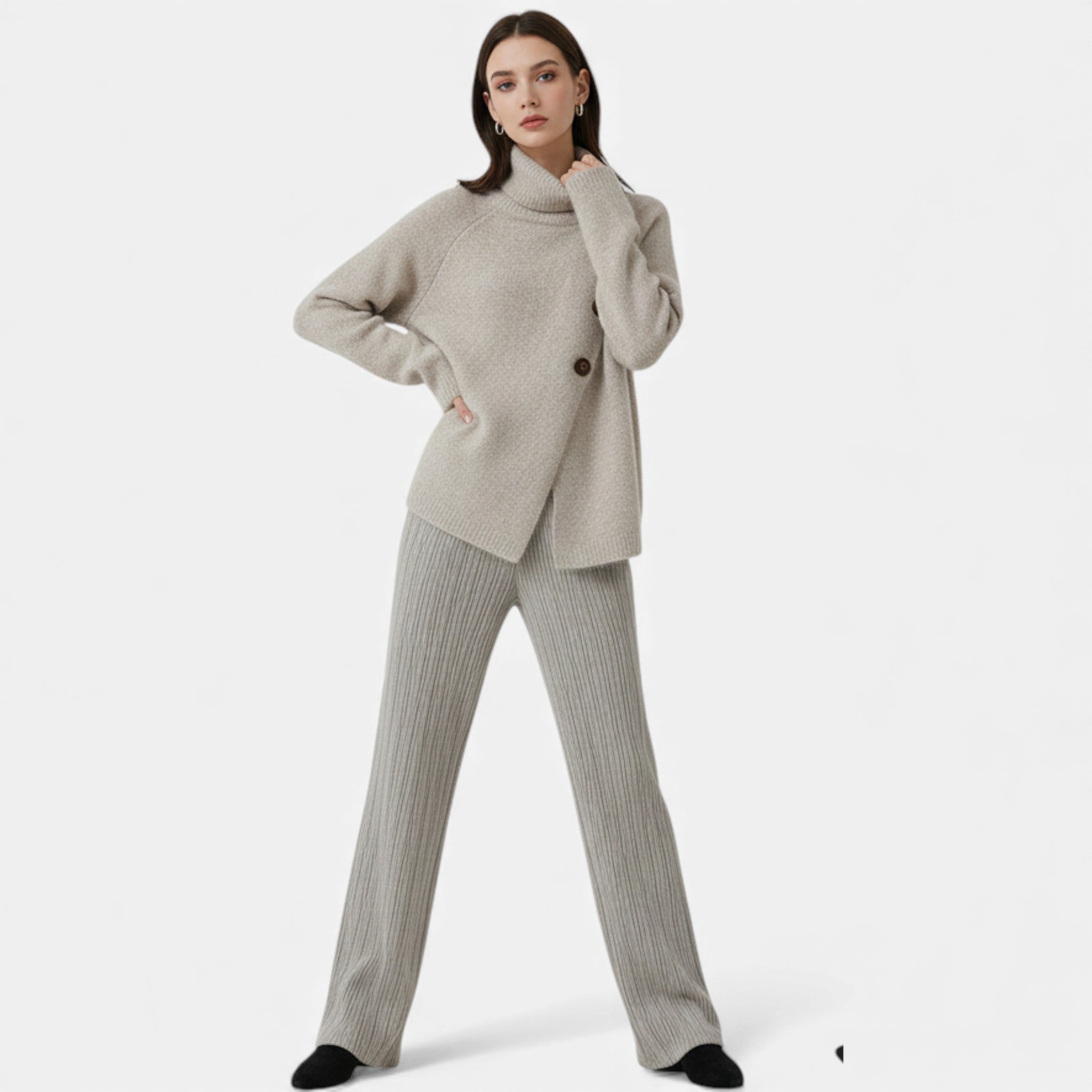 Luzeva | Women's High Neck Knit Sweater for Work Classic Comfort